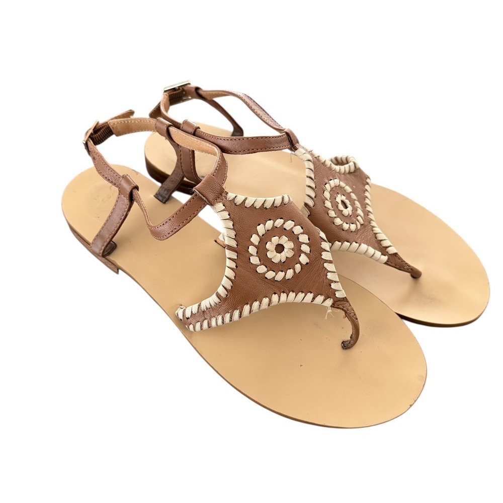 Jack Rogers Classic Jacks Maci Thong Sandals Brown‎ Leather Women's Size 8.5